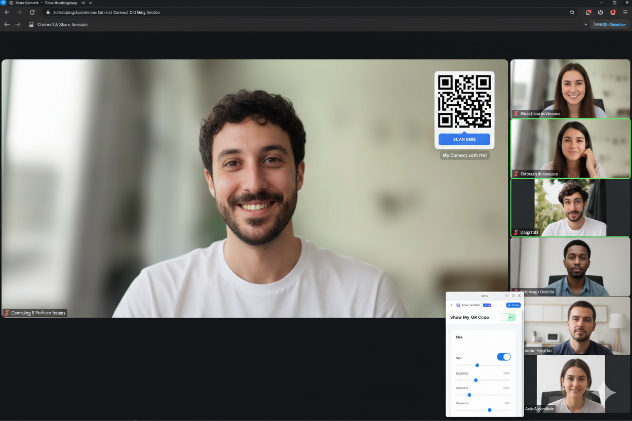 Show My QR Code app interface showing QR settings, live preview, and filter controls